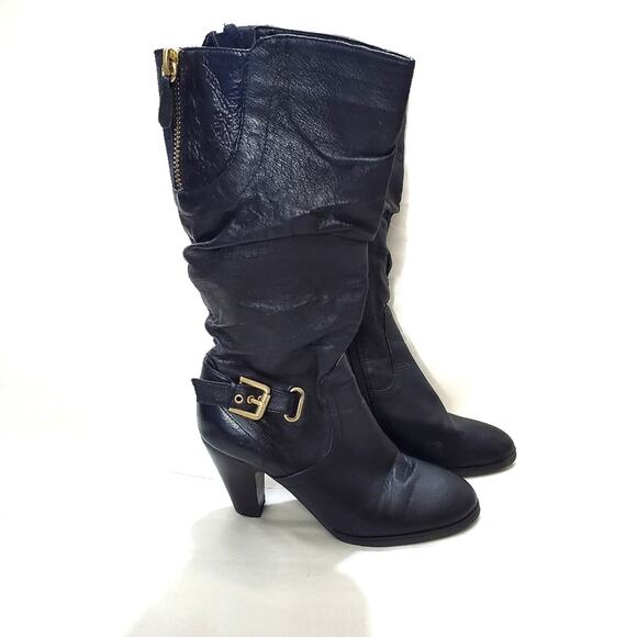 Guess | Mallay Heeled Slouchy Mid-Calf Leather Boots - Picture 1 of 13